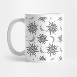 Black Moon Sun Mandala White Pattern Mug